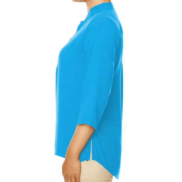 Devon & Jones Women's Perfect Fit™ Three-Quarter Sleeve Crepe Tunic, Ocean Blue, Left Sleeve view
