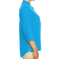 Devon & Jones Women's Perfect Fit™ Three-Quarter Sleeve Crepe Tunic, Ocean Blue, Right Sleeve view