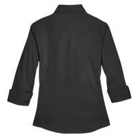 Devon & Jones Women's Perfect Fit™ Three-Quarter Sleeve Stretch Poplin Dress Shirt, Black, Back view
