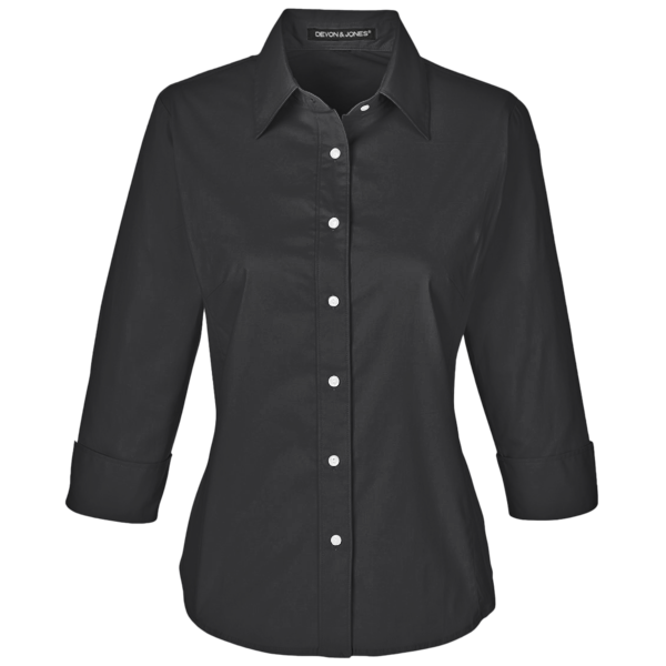 Devon & Jones Women's Perfect Fit™ Three-Quarter Sleeve Stretch Poplin Dress Shirt, Black, Front view