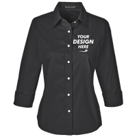 Devon & Jones Women's Perfect Fit™ Three-Quarter Sleeve Stretch Poplin Dress Shirt, Black, Front view, Mockup