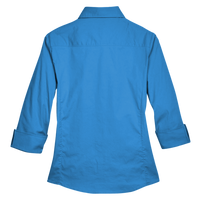 Devon & Jones Women's Perfect Fit™ Three-Quarter Sleeve Stretch Poplin Dress Shirt, French Blue, Back view