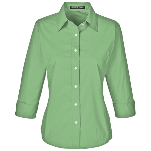 Devon & Jones Women's Perfect Fit™ Three-Quarter Sleeve Stretch Poplin Dress Shirt, Lime, Front view