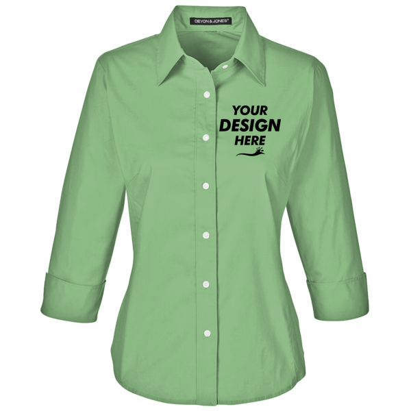 Devon & Jones Women's Perfect Fit™ Three-Quarter Sleeve Stretch Poplin Dress Shirt, Lime, Front view, Mockup