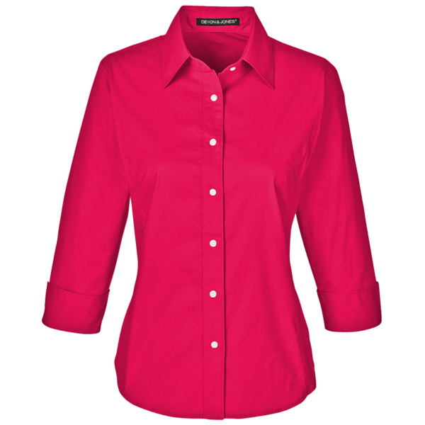 Devon & Jones Women's Perfect Fit™ Three-Quarter Sleeve Stretch Poplin Dress Shirt, Red, Front view
