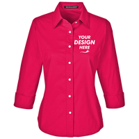 Devon & Jones Women's Perfect Fit™ Three-Quarter Sleeve Stretch Poplin Dress Shirt, Red, Front view, Mockup