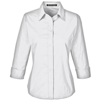 Devon & Jones Women's Perfect Fit™ Three-Quarter Sleeve Stretch Poplin Dress Shirt, White, Front view