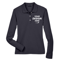 Devon & Jones Women's Pima Piqué Long Sleeve Polo, Navy, Front view, Mockup