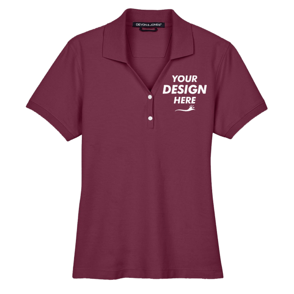 Devon & Jones Women's Pima Piqué Polo, Burgundy, Front view, Mockup
