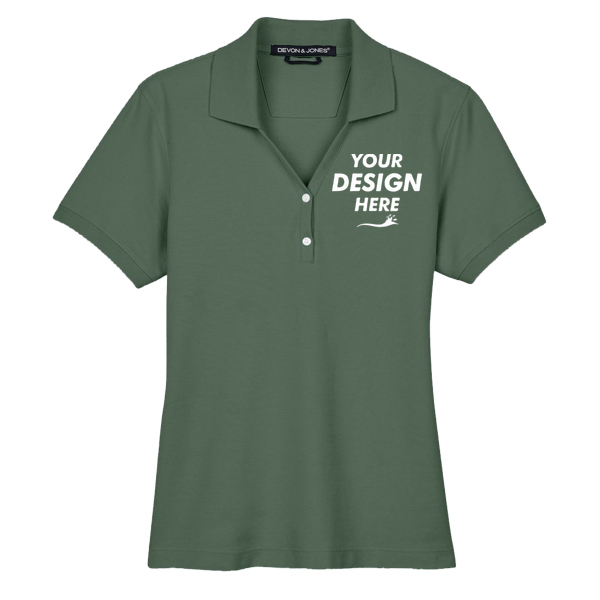 Devon & Jones Women's Pima Piqué Polo, Dill, Front view, Mockup