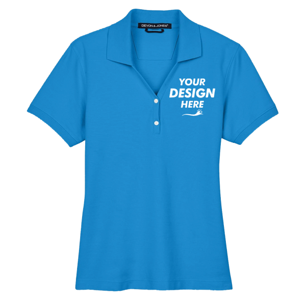Devon & Jones Women's Pima Piqué Polo, French Blue, Front view, Mockup