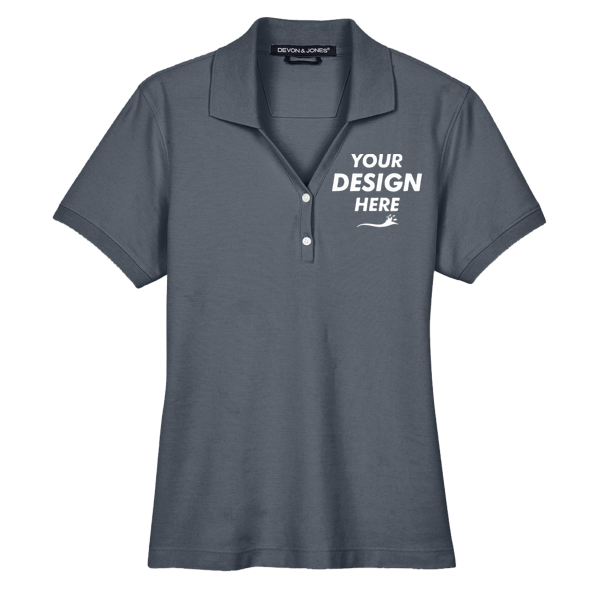 Devon & Jones Women's Pima Piqué Polo, Graphite, Front view, Mockup