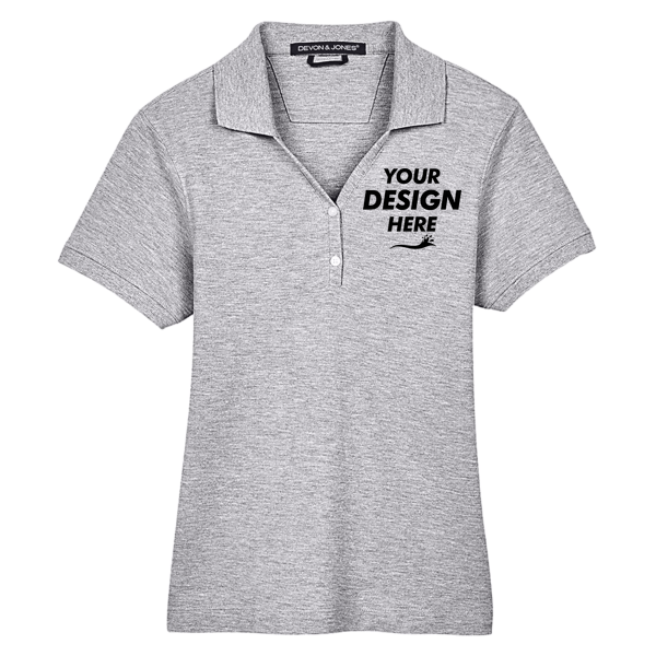 Devon & Jones Women's Pima Piqué Polo, Grey Heather, Front view, Mockup