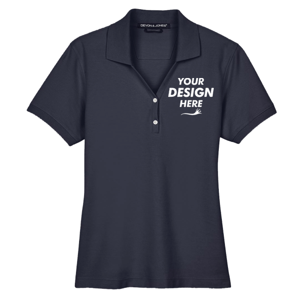 Devon & Jones Women's Pima Piqué Polo, Navy, Front view, Mockup