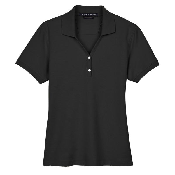 Devon & Jones Women's Pima Piqué Polo, Black, Front view