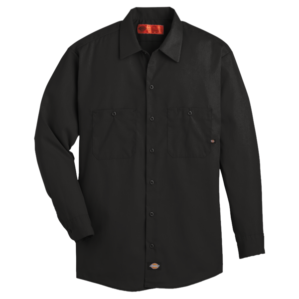 Dickies Men's Industrial Long Sleeve Work Shirt, Black, Front view