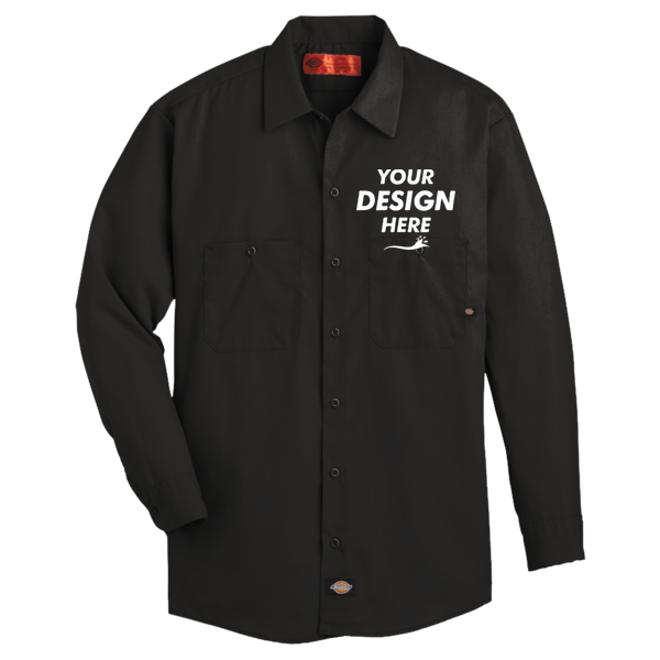 Dickies Men's Industrial Long Sleeve Work Shirt, Black, Front view, Mockup