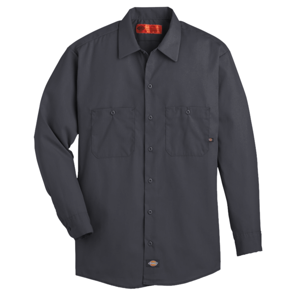 Dickies Men's Industrial Long Sleeve Work Shirt, Dark Charcoal, Front view