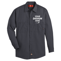 Dickies Men's Industrial Long Sleeve Work Shirt, Dark Charcoal, Front view, Mockup