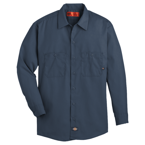 Dickies Men's Industrial Long Sleeve Work Shirt, Dark Navy, Front view