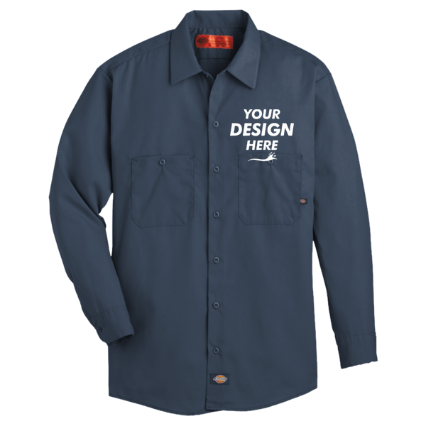Dickies Men's Industrial Long Sleeve Work Shirt, Dark Navy, Front view, Mockup