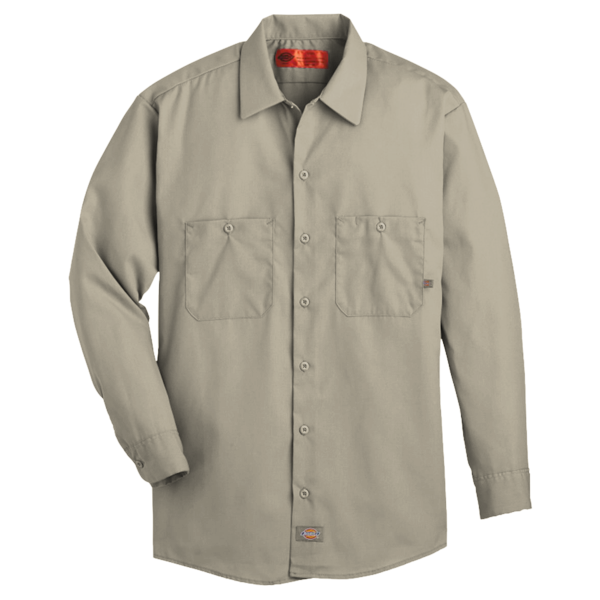 Dickies Men's Industrial Long Sleeve Work Shirt, Desert Sand, Front view