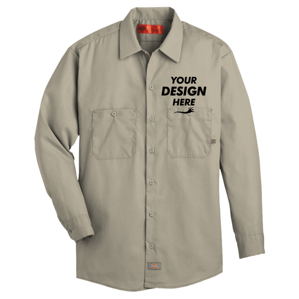 Dickies Men's Industrial Long Sleeve Work Shirt, Desert Sand, Front view, Mockup