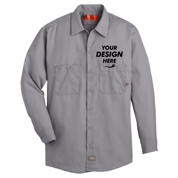 Dickies Men's Industrial Long Sleeve Work Shirt, Graphite Grey, Front view, Mockup
