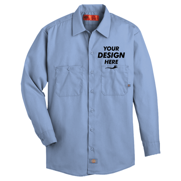 Dickies Men's Industrial Long Sleeve Work Shirt, Light Blue, Front view, Mockup
