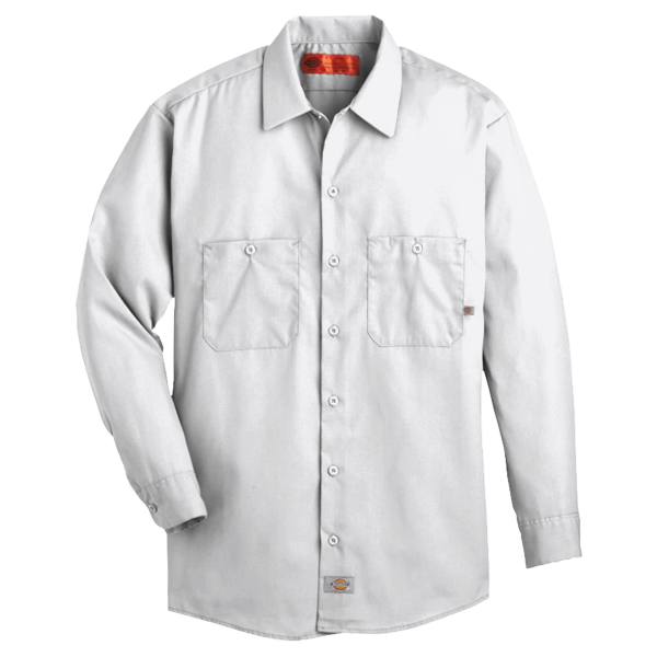 Dickies Men's Industrial Long Sleeve Work Shirt, White, Front view