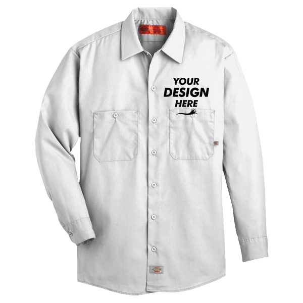 Dickies Men's Industrial Long Sleeve Work Shirt, White, Front view, Mockup