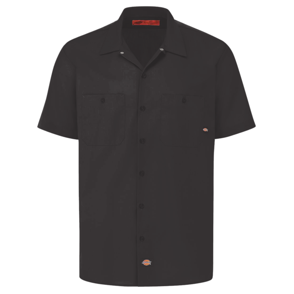 Dickies Men's Industrial Short Sleeve Work Shirt, Black, Front view