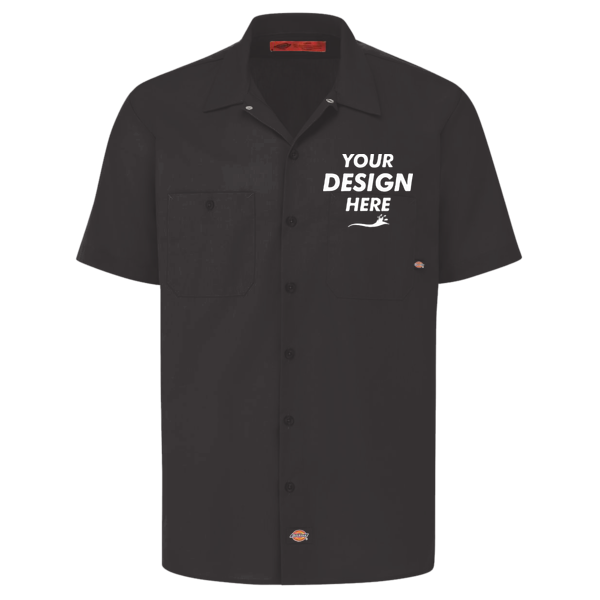 Dickies Men's Industrial Short Sleeve Work Shirt, Black, Front view, Mockup