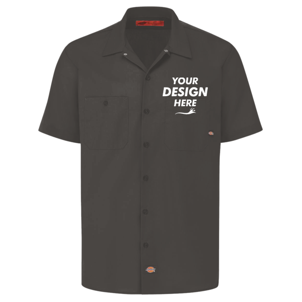 Dickies Men's Industrial Short Sleeve Work Shirt, Dark Charcoal, Front view, Mockup