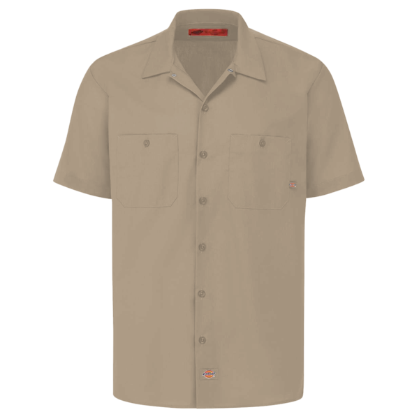 Dickies Men's Industrial Short Sleeve Work Shirt, Desert Sand, Front view