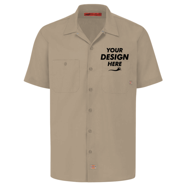Dickies Men's Industrial Short Sleeve Work Shirt, Desert Sand, Front view, Mockup