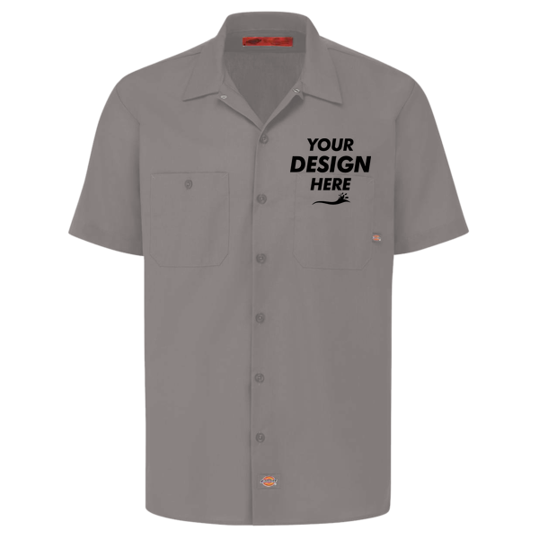 Dickies Men's Industrial Short Sleeve Work Shirt, Graphite Grey, Front view, Mockup