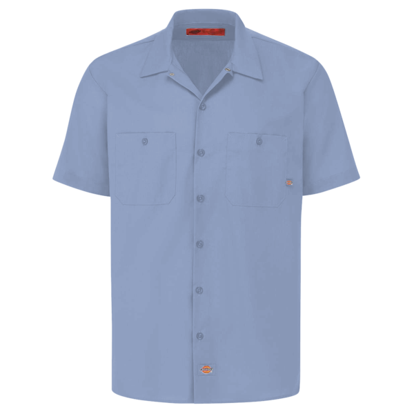 Dickies Men's Industrial Short Sleeve Work Shirt, Light Blue, Front view