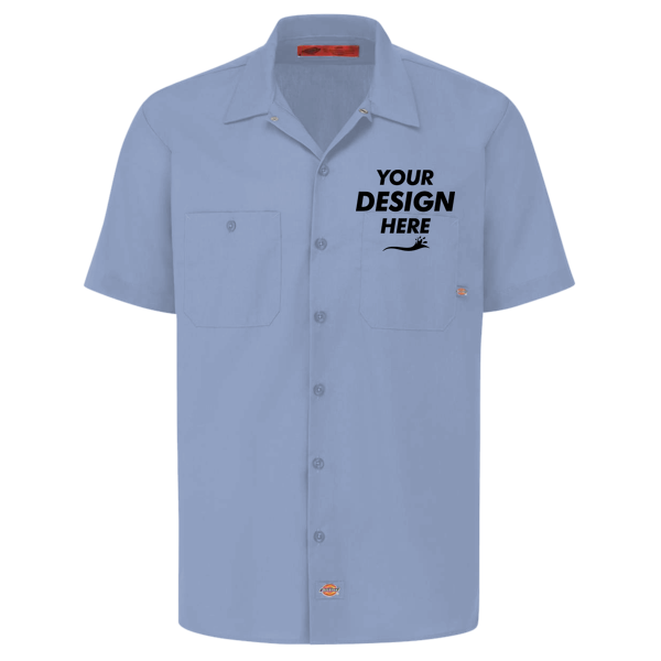 Dickies Men's Industrial Short Sleeve Work Shirt, Light Blue, Front view, Mockup