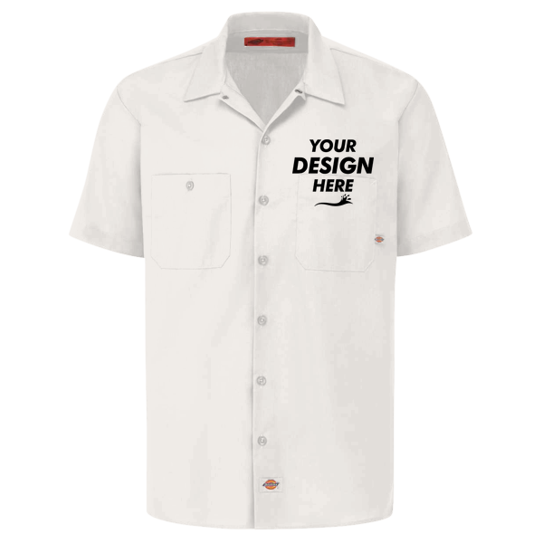 Dickies Men's Industrial Short Sleeve Work Shirt, White, Front view, Mockup