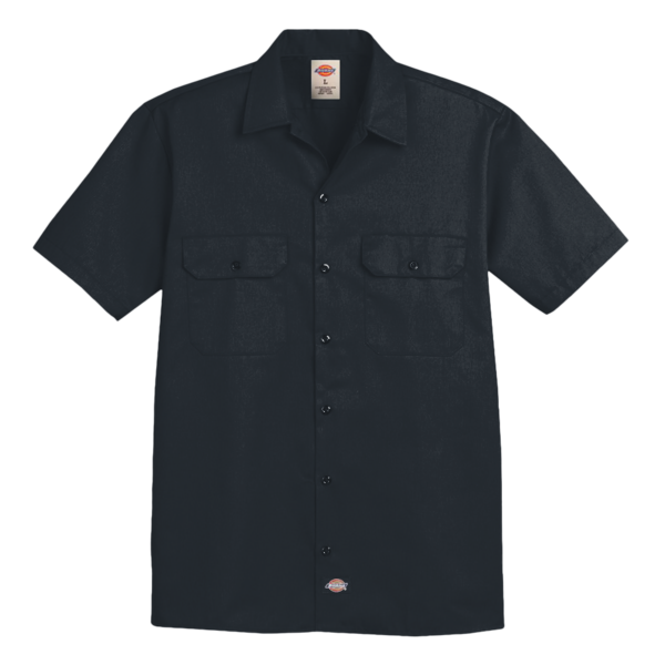 Dickies Men's Short Sleeve Work Shirt, Black, Front view