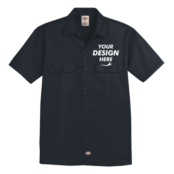 Dickies Men's Short Sleeve Work Shirt, Black, Front view, Mockup