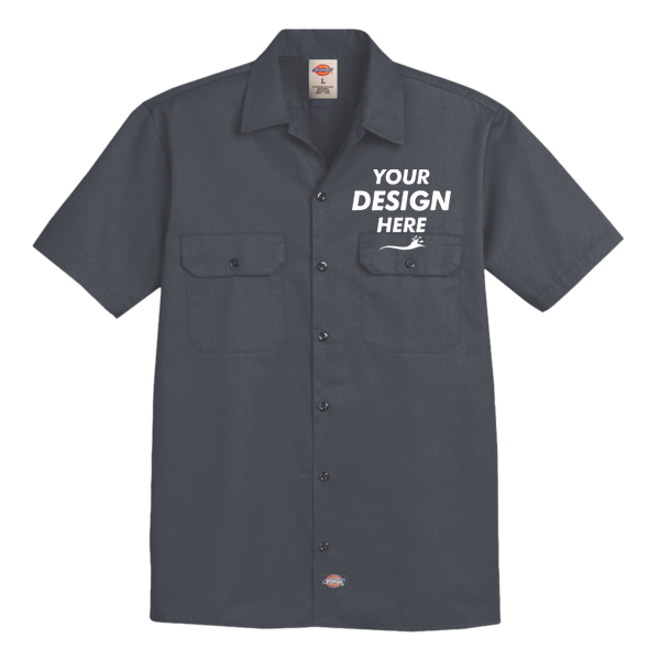 Dickies Men's Short Sleeve Work Shirt, Charcoal, Front view, Mockup