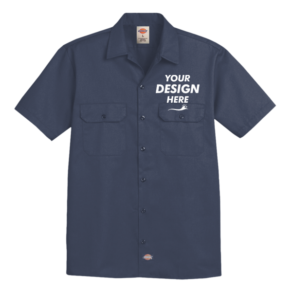 Dickies Men's Short Sleeve Work Shirt, Dark Navy, Front view, Mockup