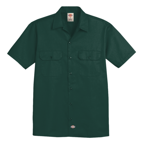 Dickies Men's Short Sleeve Work Shirt, Hunter Green, Front view