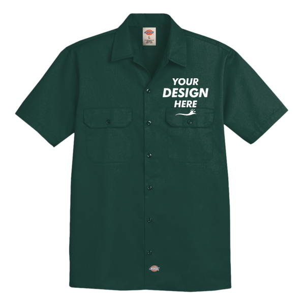 Dickies Men's Short Sleeve Work Shirt, Hunter Green, Front view, Mockup