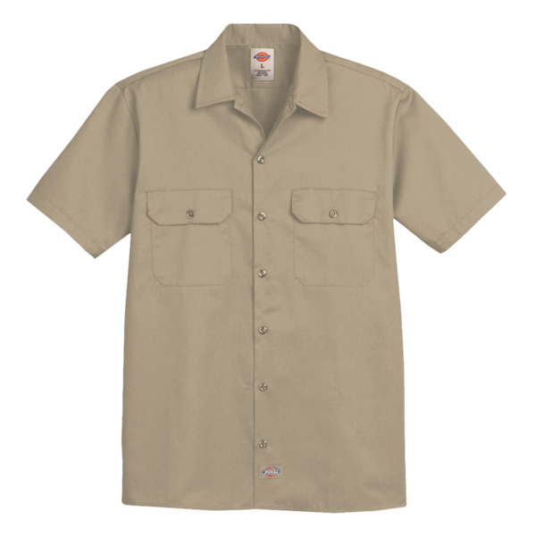 Dickies Men's Short Sleeve Work Shirt, Khaki, Front view