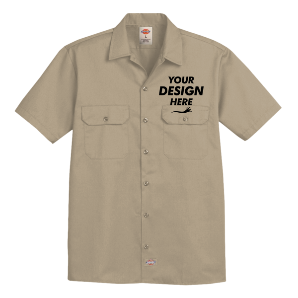 Dickies Men's Short Sleeve Work Shirt, Khaki, Front view, Mockup