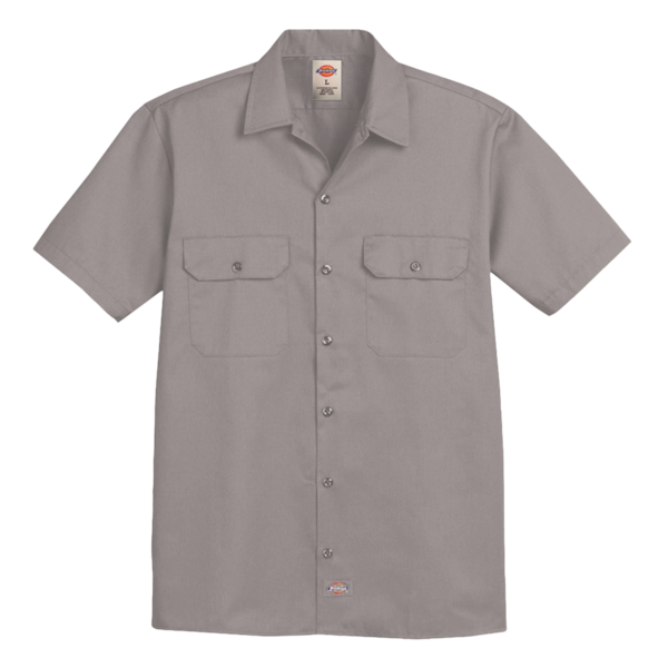 Dickies Men's Short Sleeve Work Shirt, Silver Grey, Front view