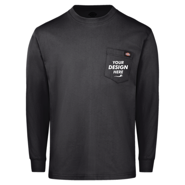 Dickies Men's Traditional Heavyweight Long Sleeve T-Shirt, Black, Front view, Mockup